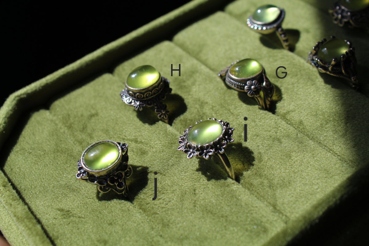 Gem Prehnite Ring • 925 Sterling Sliver • Size Adjustable