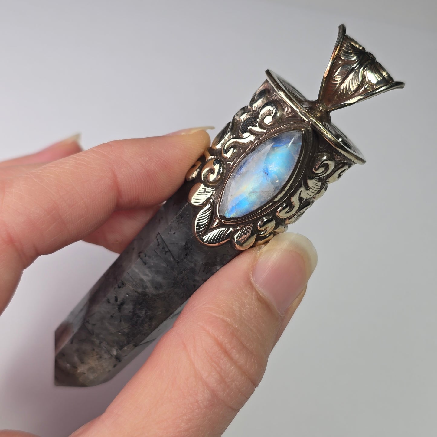 Tourmilated Quartz + Moonstone Pendant
