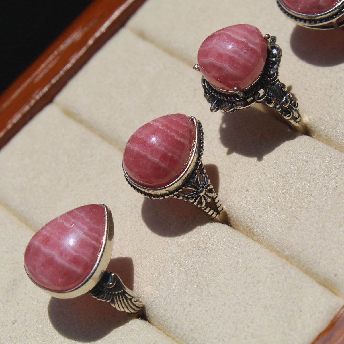 Rhodochrosite Ring • 925 Sterling Sliver • Size Adjustable