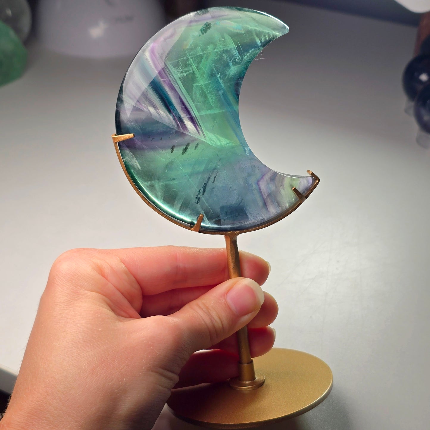 Fluorite Crescent Moon on Stand