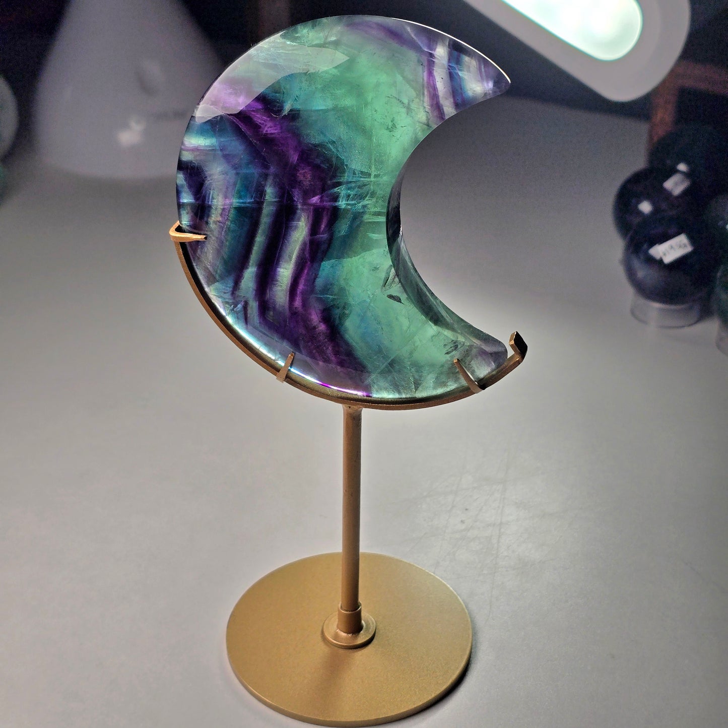Fluorite Crescent Moon on Stand