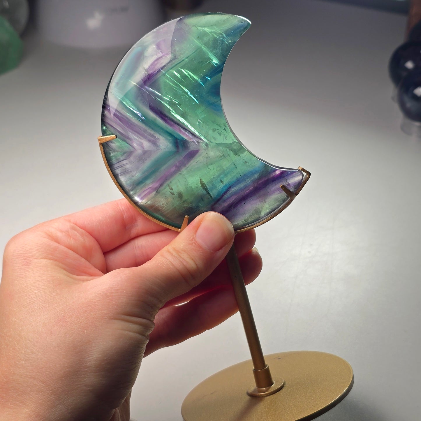 Fluorite Crescent Moon on Stand