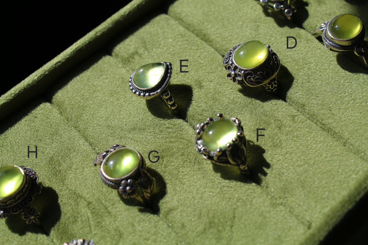 Gem Prehnite Ring • 925 Sterling Sliver • Size Adjustable