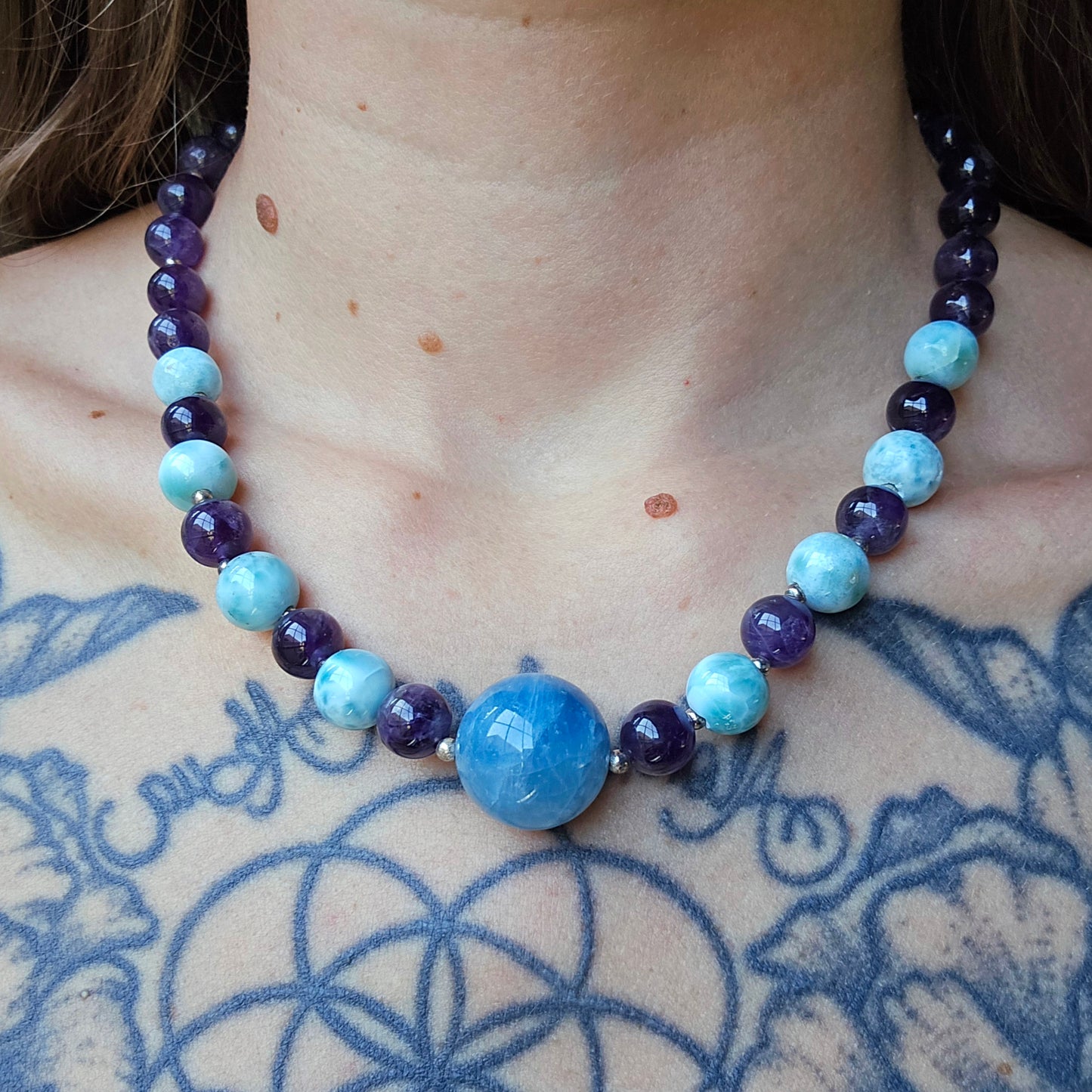 Aquamarine + Larimar + Amethyst Necklace