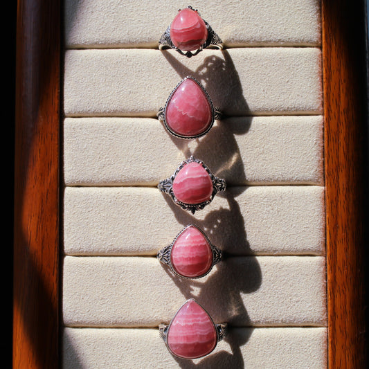 Rhodochrosite Ring • 925 Sterling Sliver • Size Adjustable
