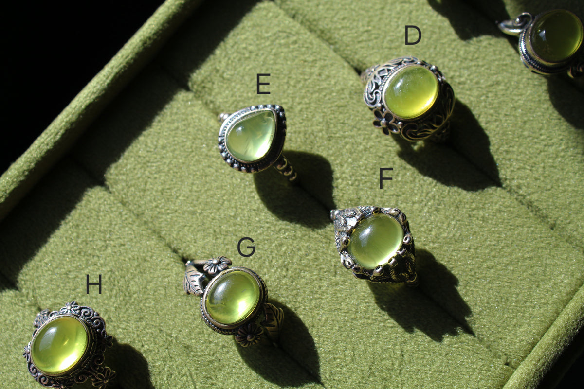 Gem Prehnite Ring • 925 Sterling Sliver • Size Adjustable