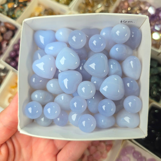 Mini Blue Chalcedony Hearts & Spheres