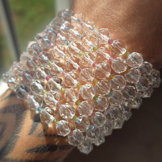 Faceted Quartz + Tourmaline Bracelet
