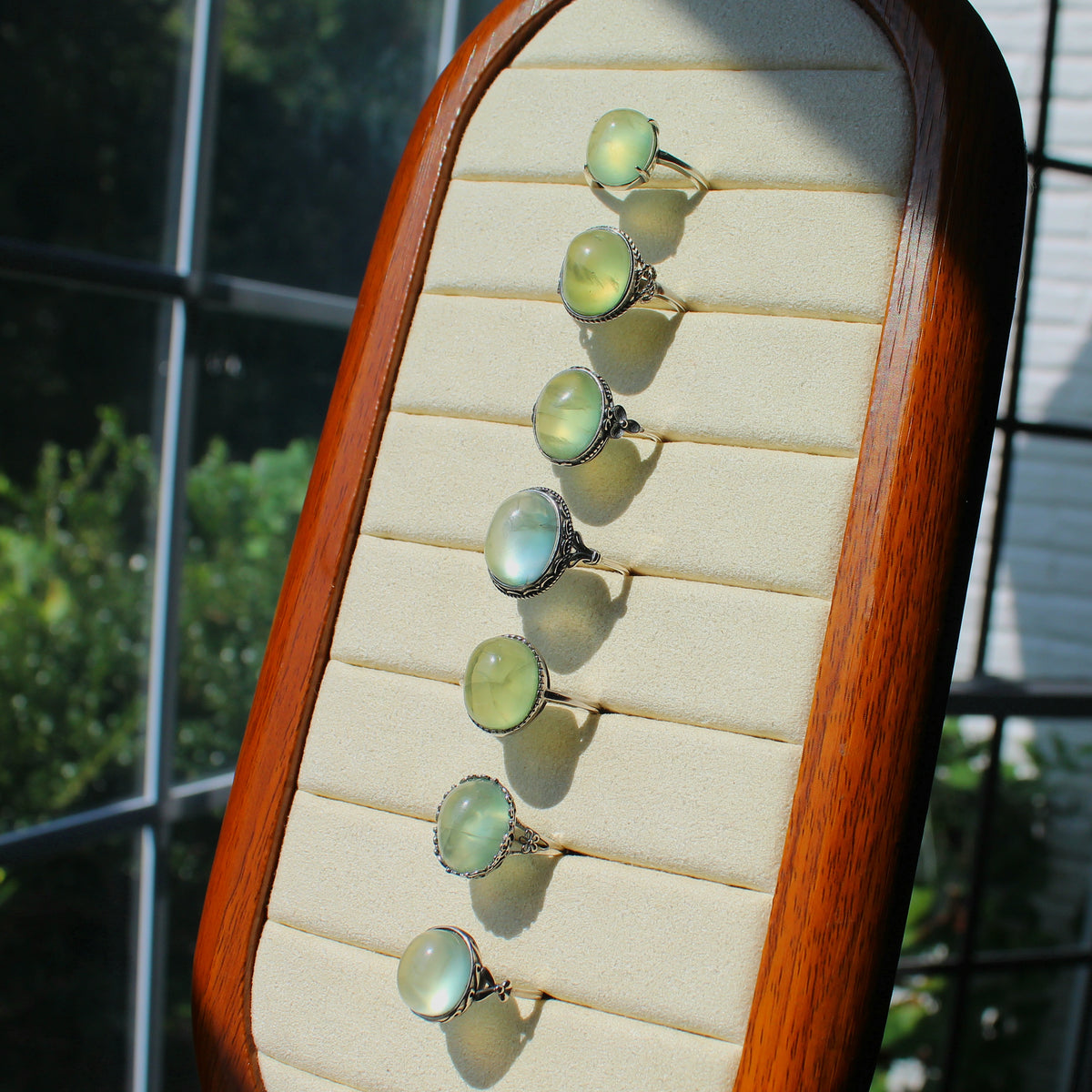 Gem Prehnite Ring • 925 Sterling Sliver • Size Adjustable