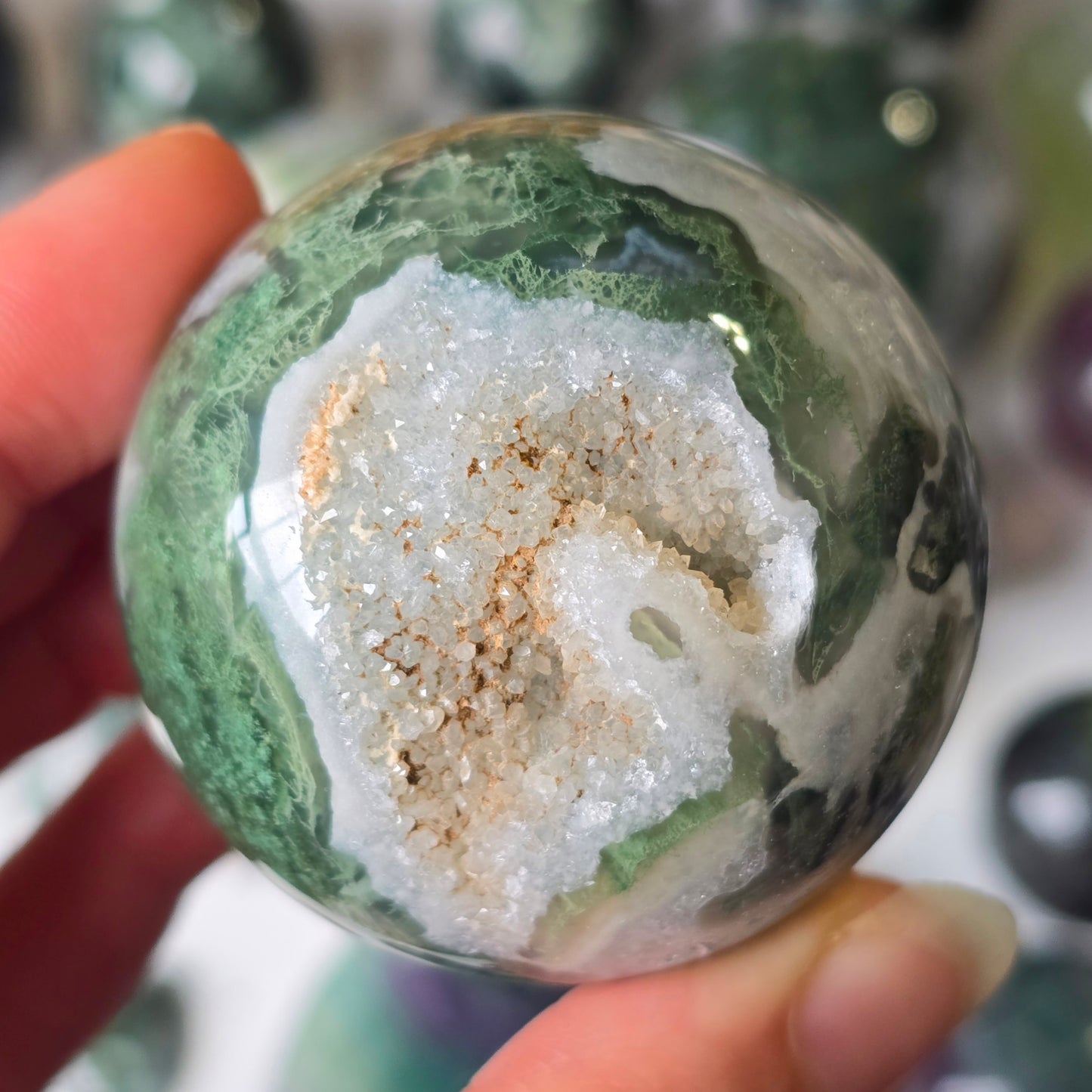 Druzy Moss Agate Sphere 🌿