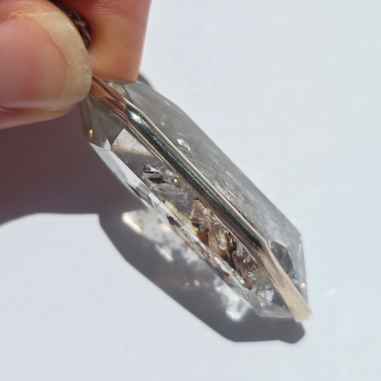 Carbon Included Quartz Enhydro Crystal Pendant