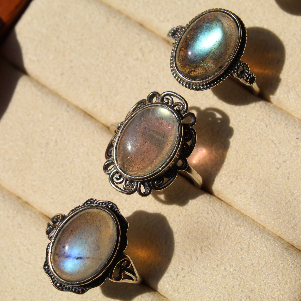 Gemmy Labradorite Ring • 925 Sterling Sliver • Size Adjustable