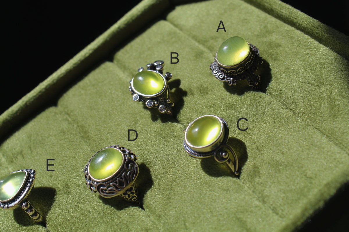 Gem Prehnite Ring • 925 Sterling Sliver • Size Adjustable