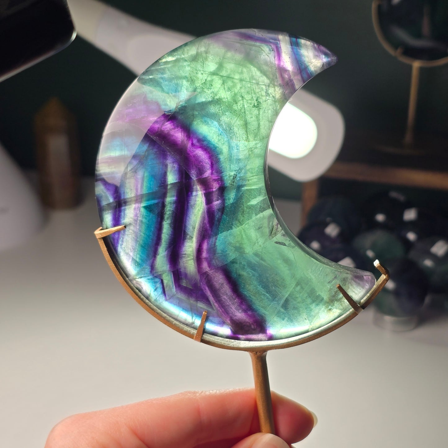 Fluorite Crescent Moon on Stand