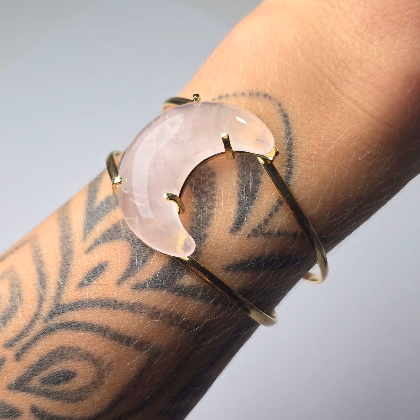 Rose Quartz Crescent Cuff Bracelet