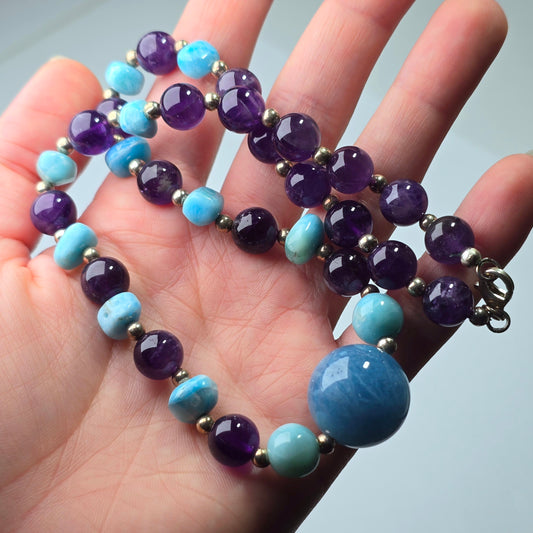 Aquamarine + Larimar + Amethyst Necklace
