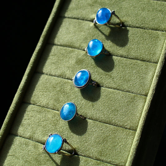 Blue Apatite Ring • 925 Sterling Sliver • Size Adjustable