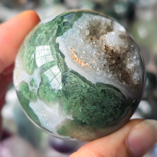 Druzy Moss Agate Sphere 🌿