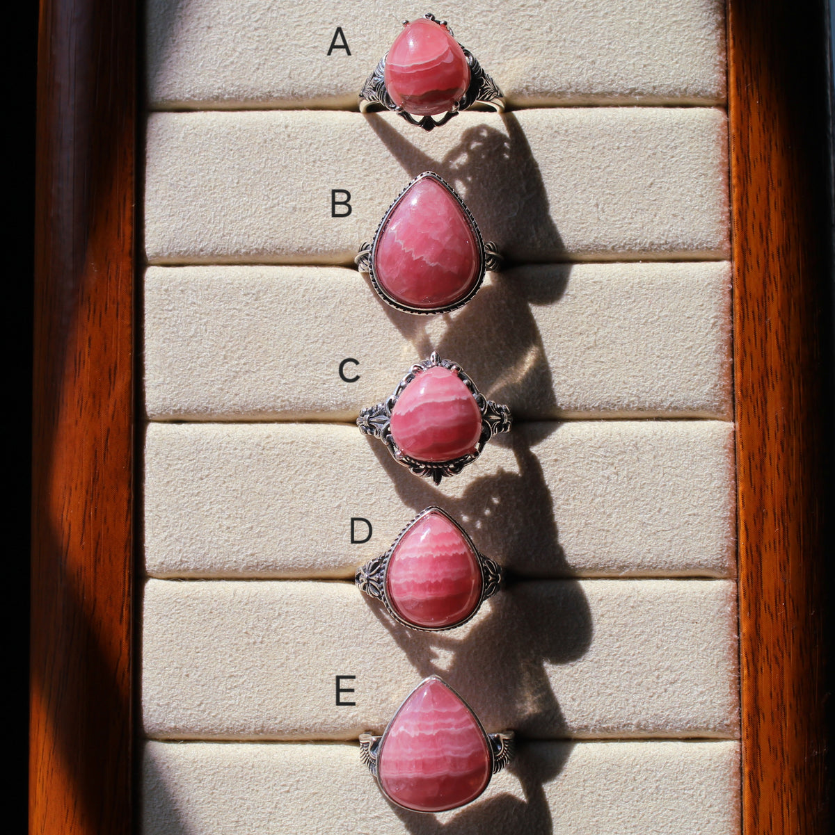 Rhodochrosite Ring • 925 Sterling Sliver • Size Adjustable