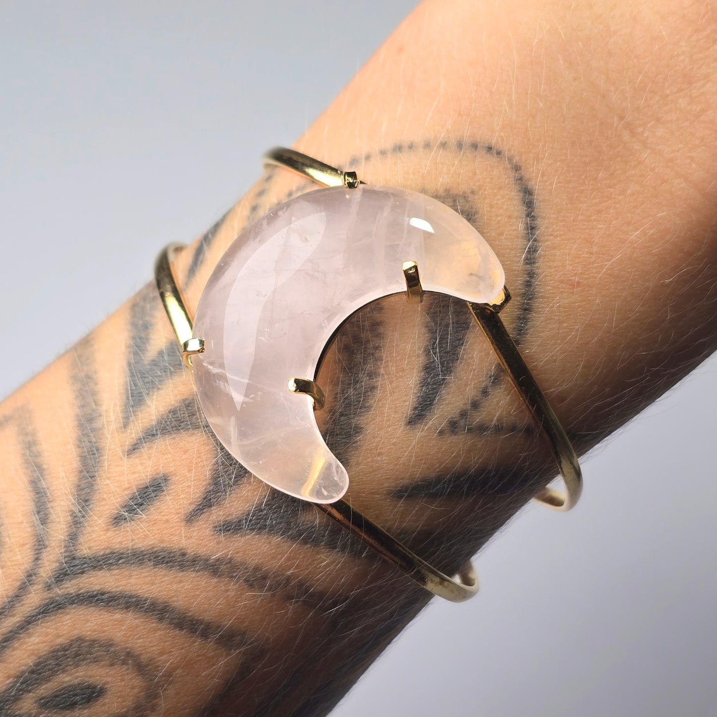 Rose Quartz Crescent Cuff Bracelet
