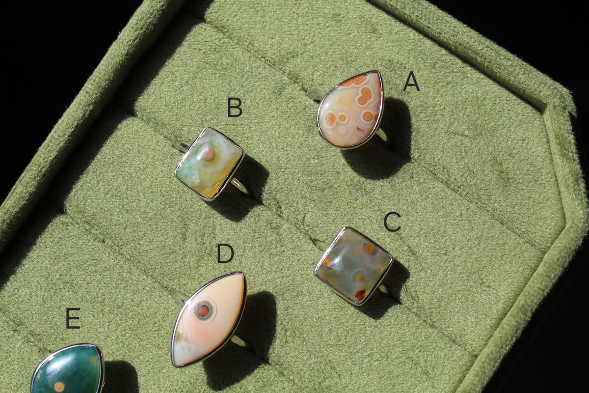 HQ Ocean Jasper Ring • 925 Sterling Sliver • Size Adjustable