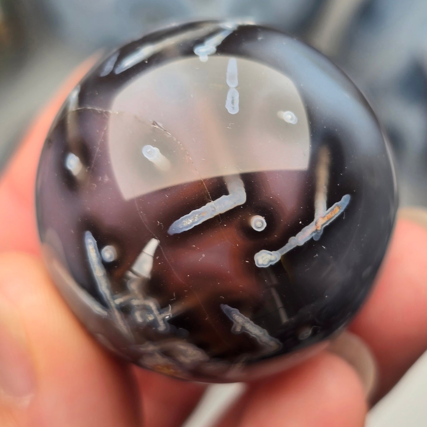 Moody Mozambique Agate Sphere 🖤
