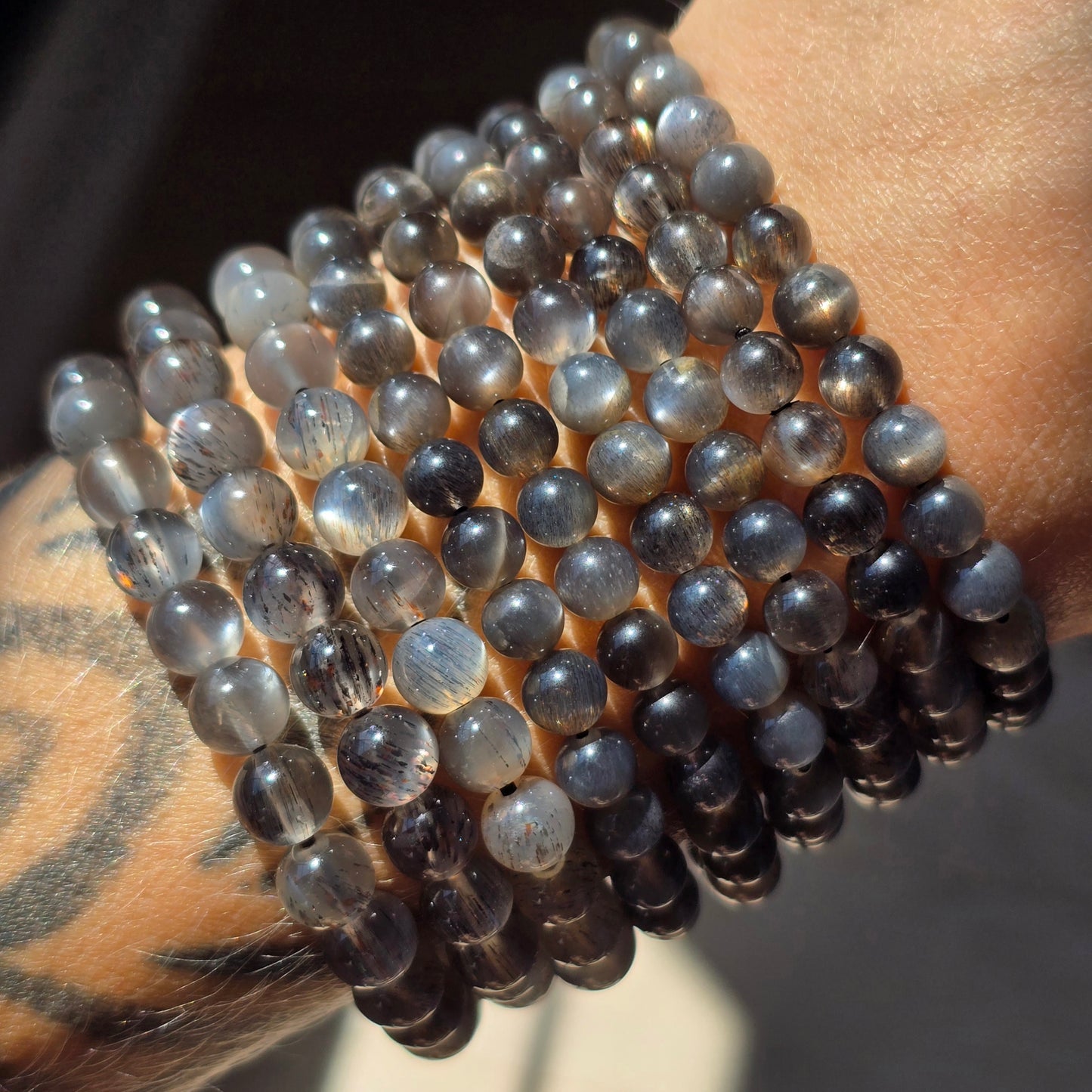 Skeletal Black Moonstone + Sunstone Bracelet