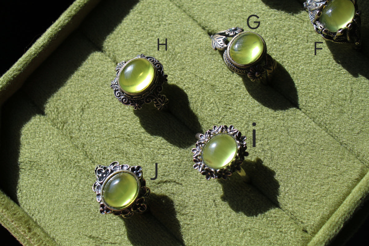 Gem Prehnite Ring • 925 Sterling Sliver • Size Adjustable