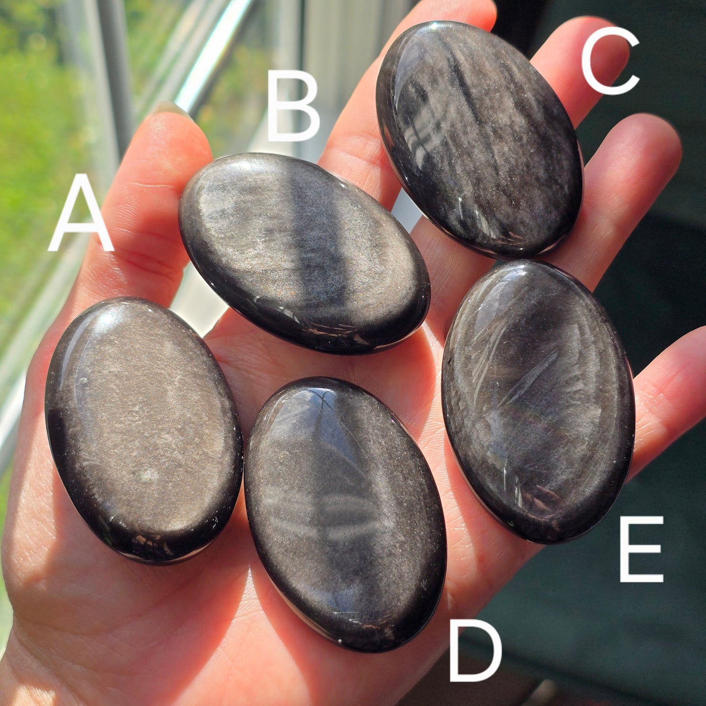 Silver Sheen Obsidian Palmstones 🖤