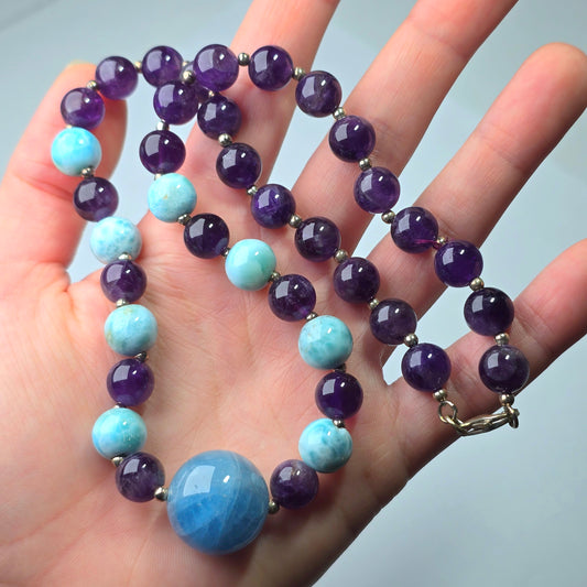 Aquamarine + Larimar + Amethyst Necklace