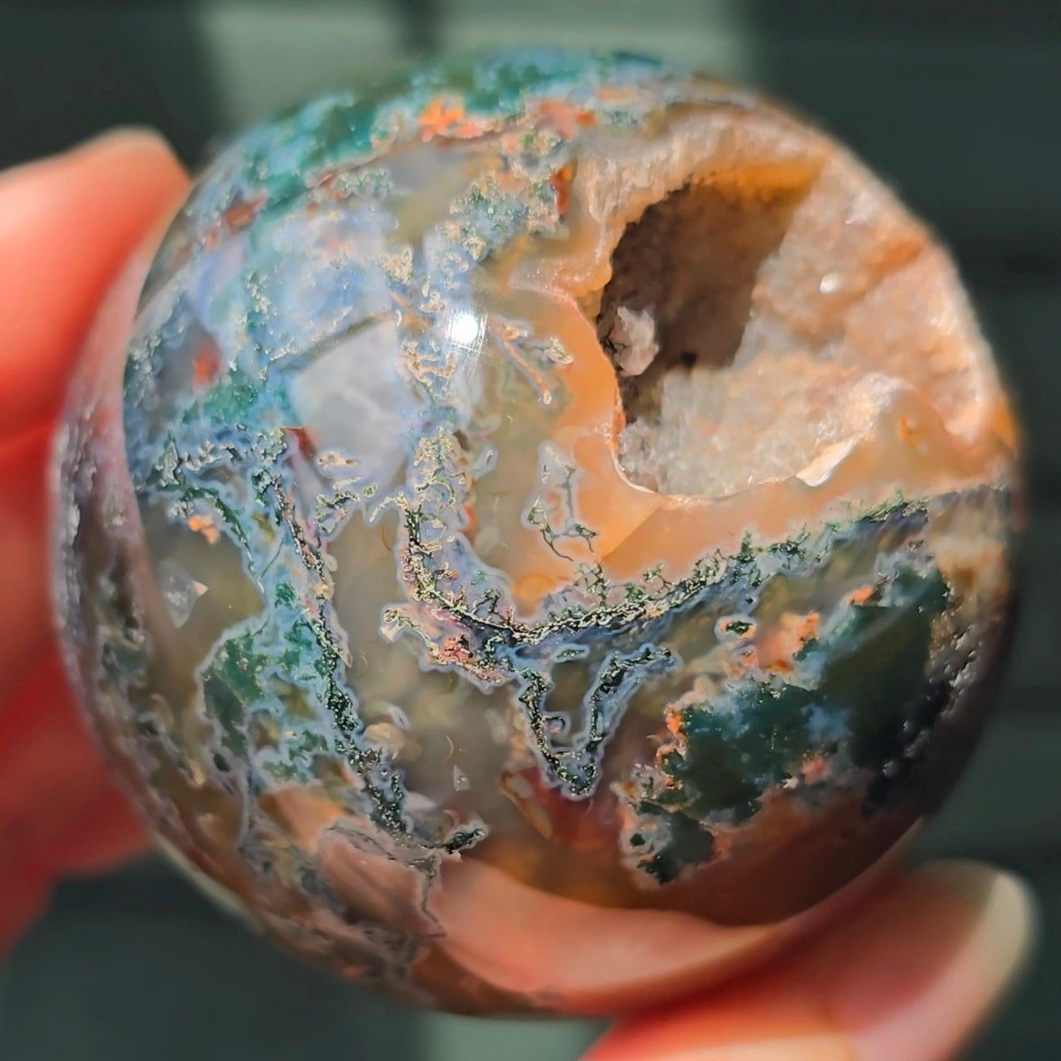 Druzy Moss Agate Sphere 🌿