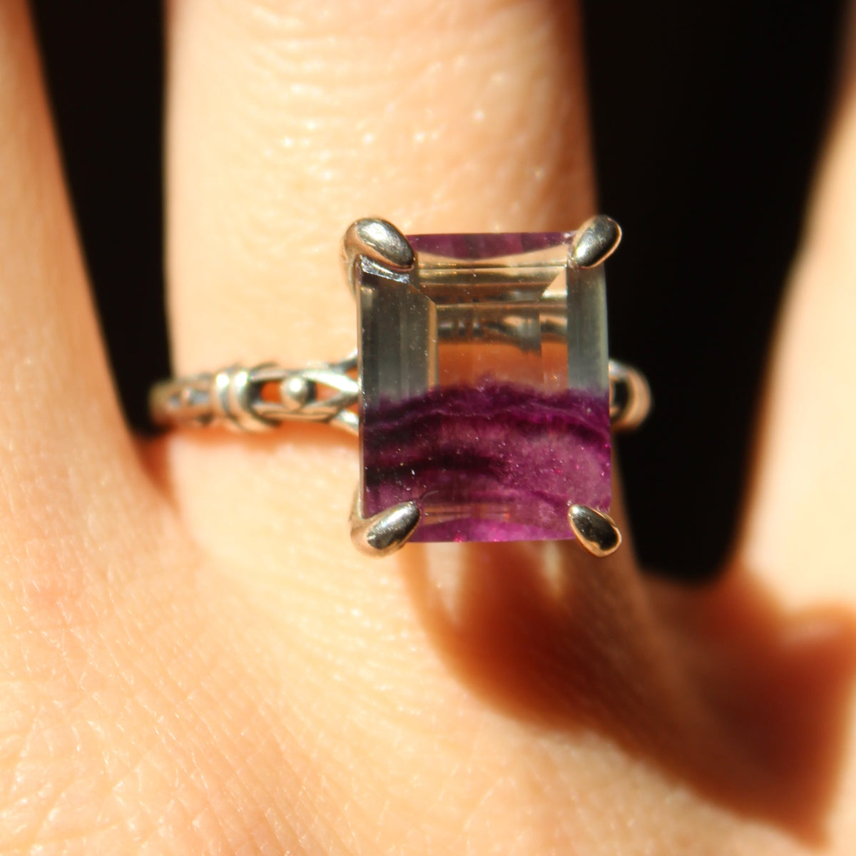 Magenta Fluorite Ring • 925 Sterling Sliver • Size Adjustable