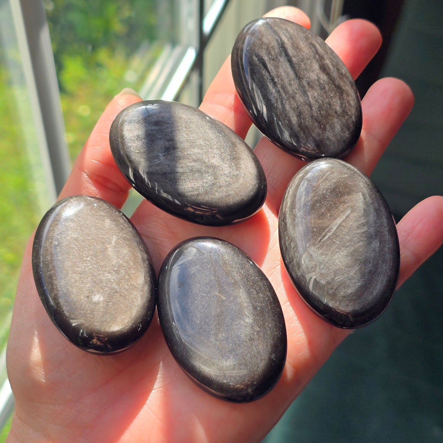 Silver Sheen Obsidian Palmstones 🖤