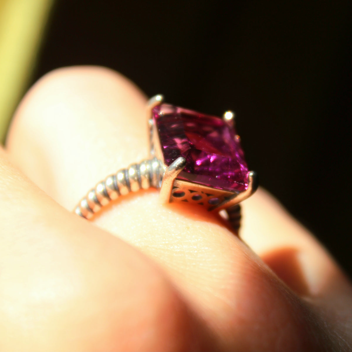 Magenta Fluorite Ring • 925 Sterling Sliver • Size Adjustable