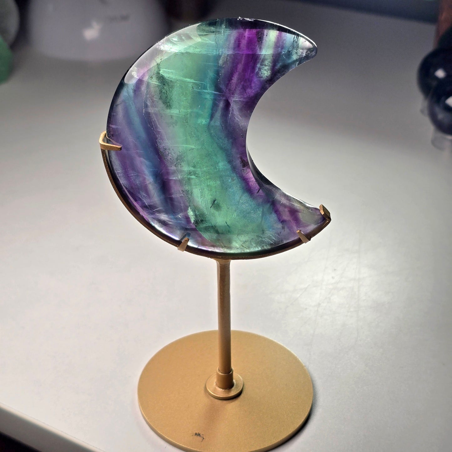 Fluorite Crescent Moon on Stand