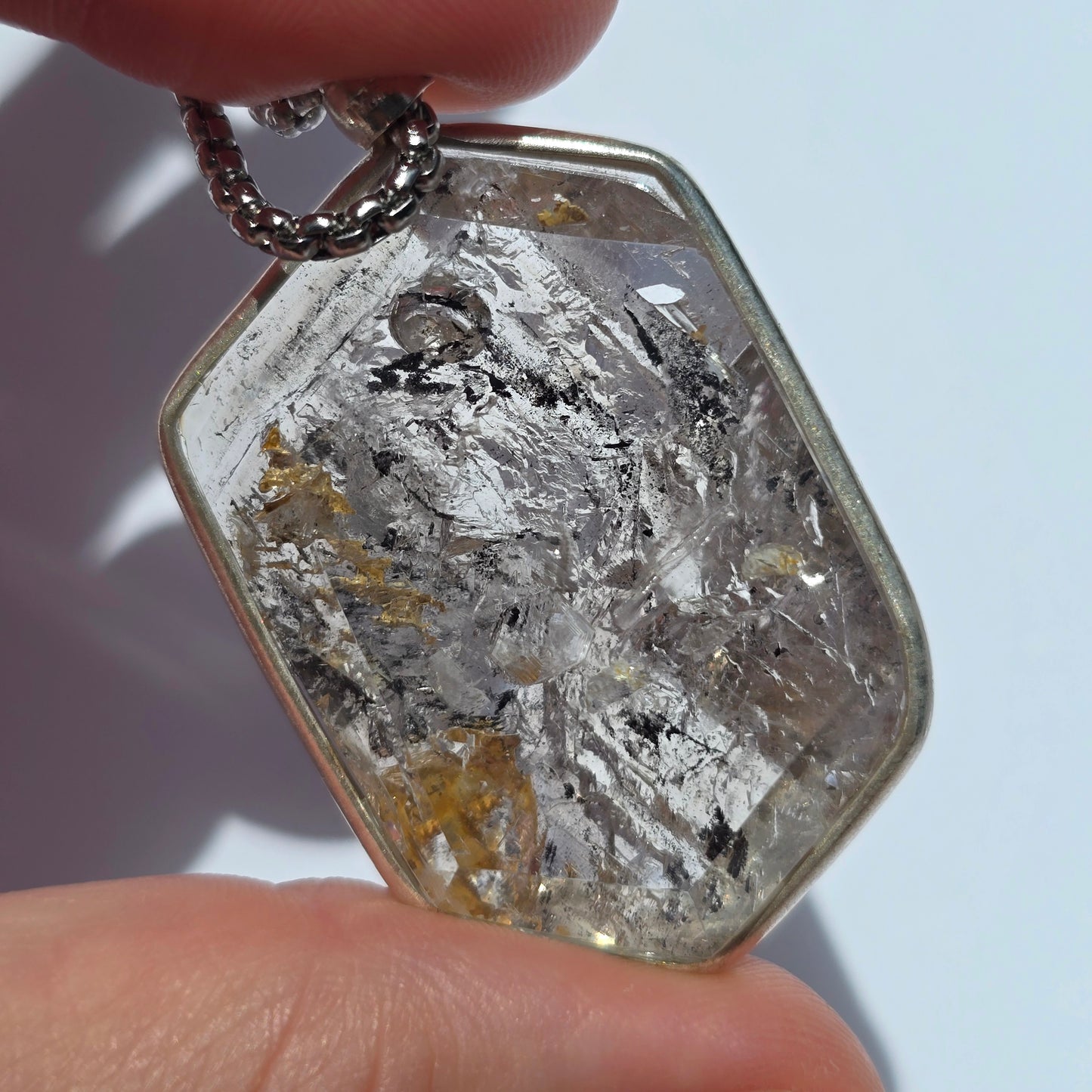 Carbon Included Enhydro Crystal Pendant