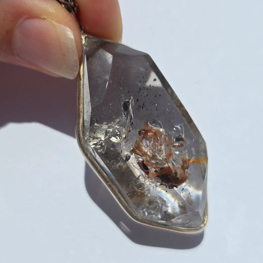 Carbon Included Quartz Enhydro Crystal Pendant