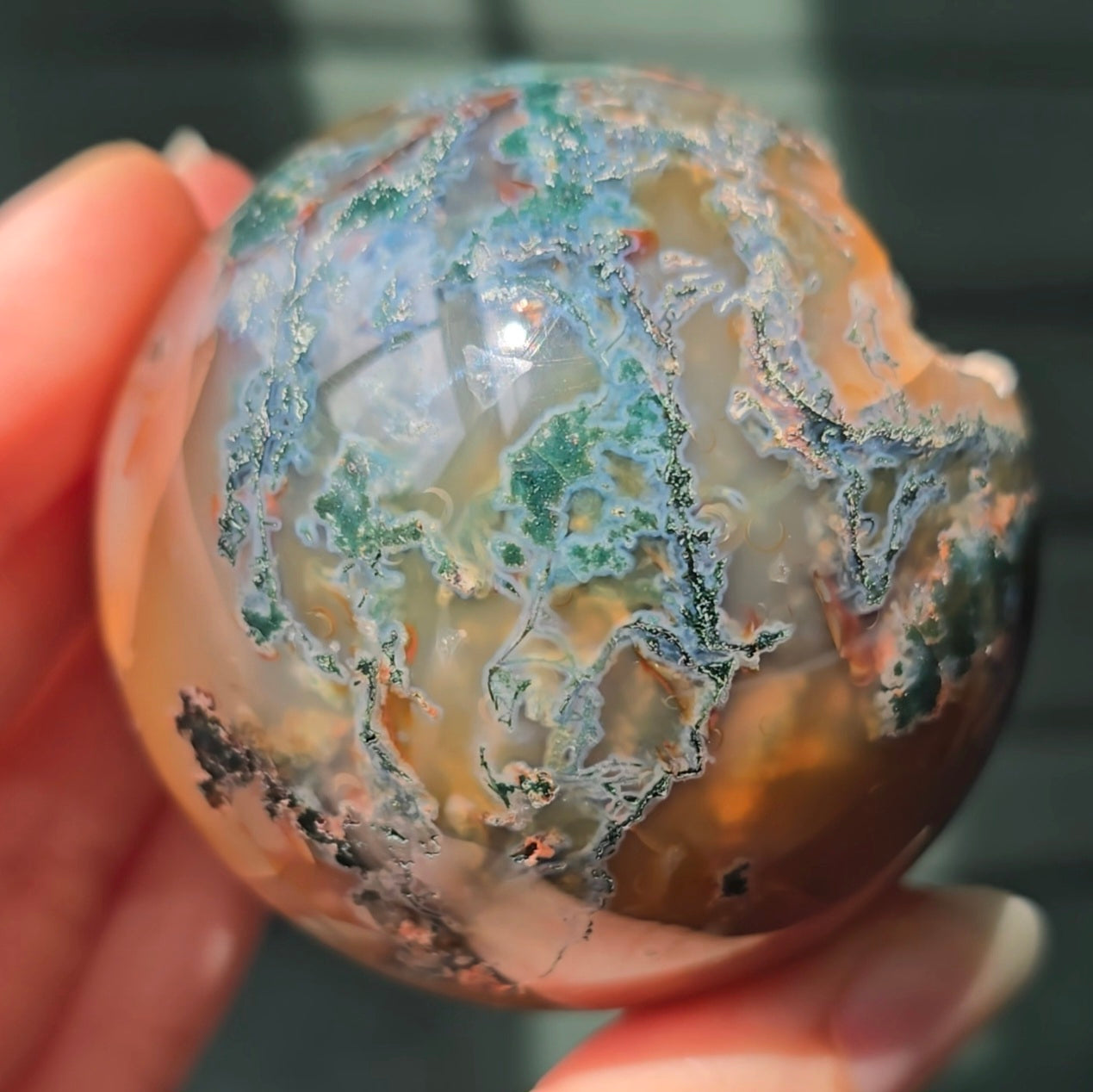 Druzy Moss Agate Sphere 🌿