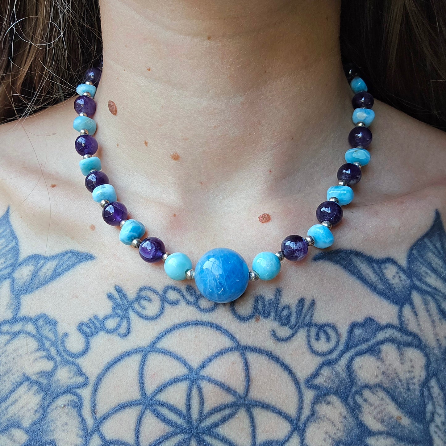 Aquamarine + Larimar + Amethyst Necklace