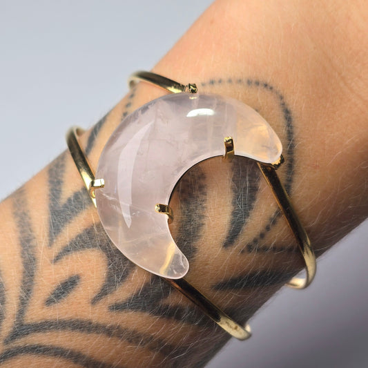 Rose Quartz Crescent Cuff Bracelet