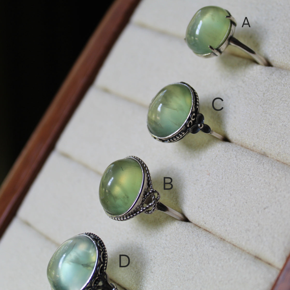 Gem Prehnite Ring • 925 Sterling Sliver • Size Adjustable