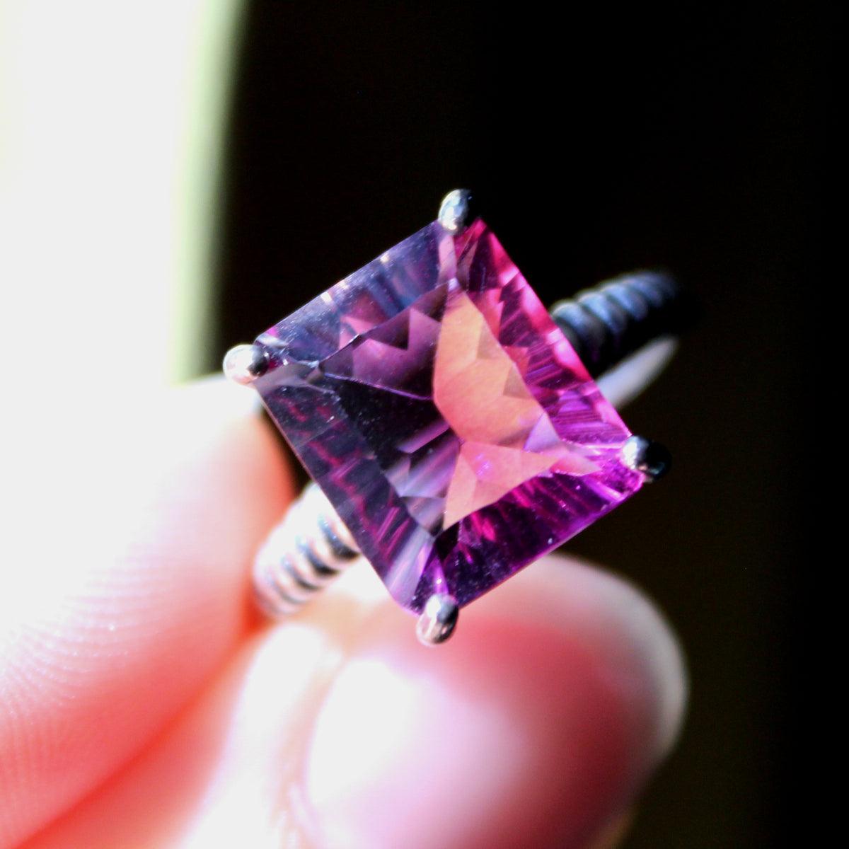 Magenta Fluorite Ring • 925 Sterling Sliver • Size Adjustable