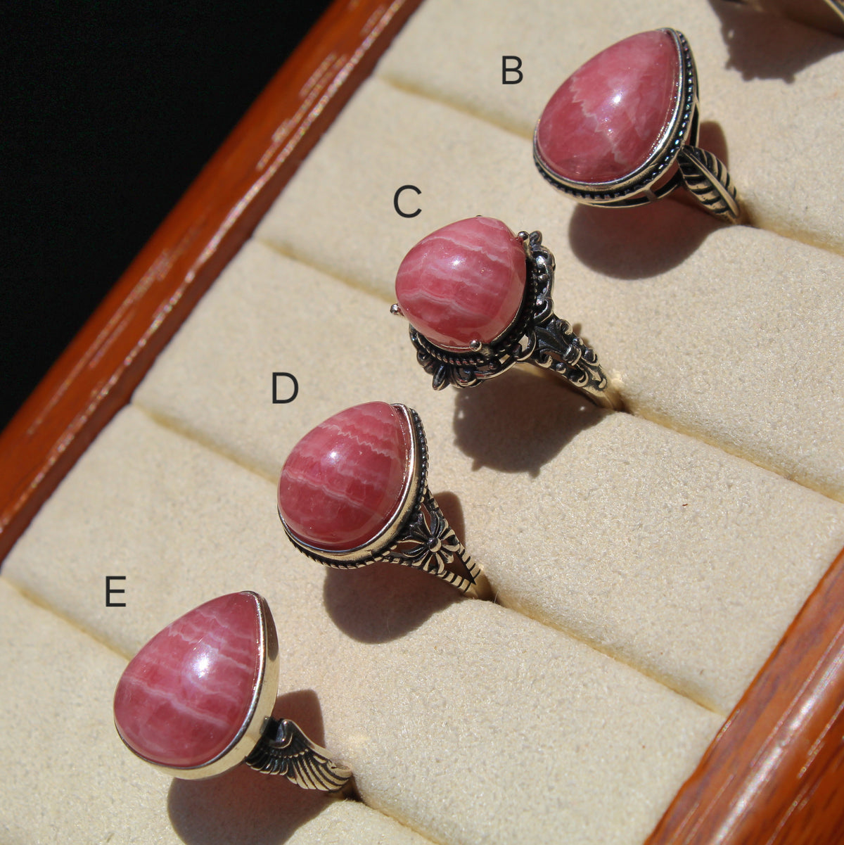 Rhodochrosite Ring • 925 Sterling Sliver • Size Adjustable