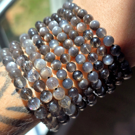 Skeletal Black Moonstone + Sunstone Bracelet