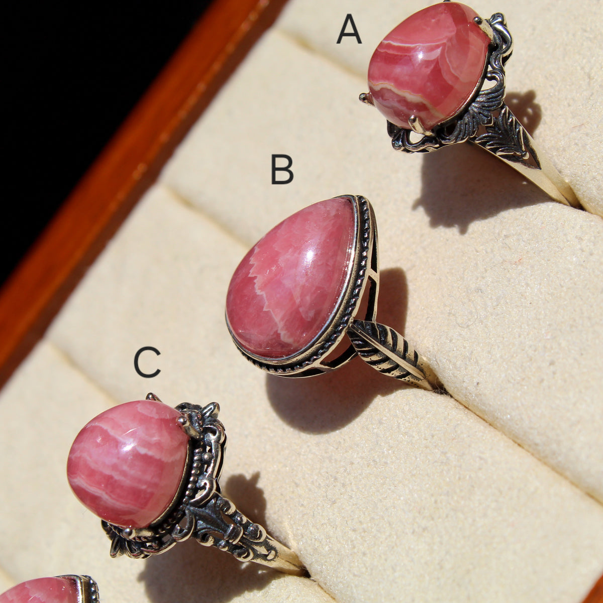 Rhodochrosite Ring • 925 Sterling Sliver • Size Adjustable