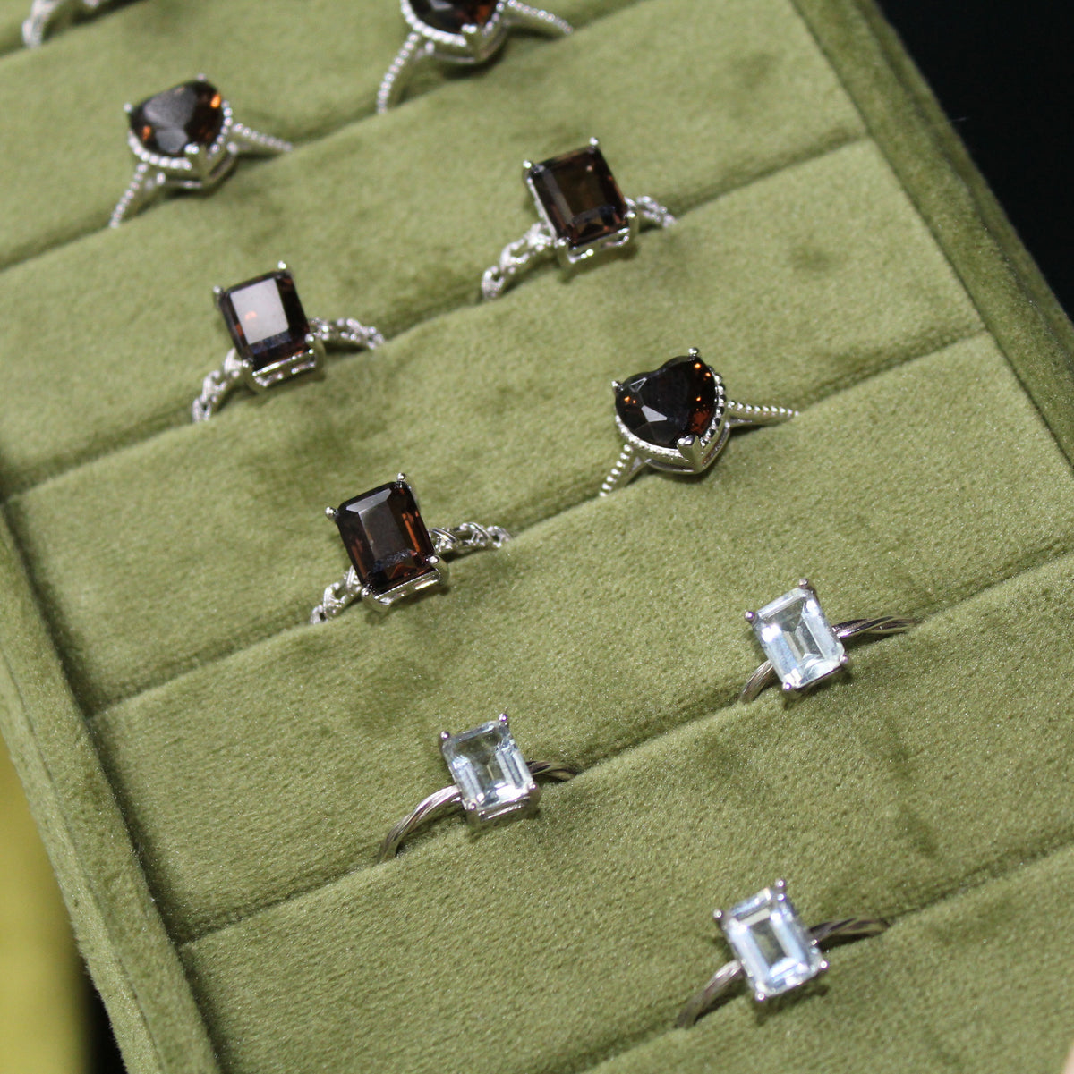 Smokey & Clear Quartz Rings • 925 Sterling Sliver • Size Adjustable