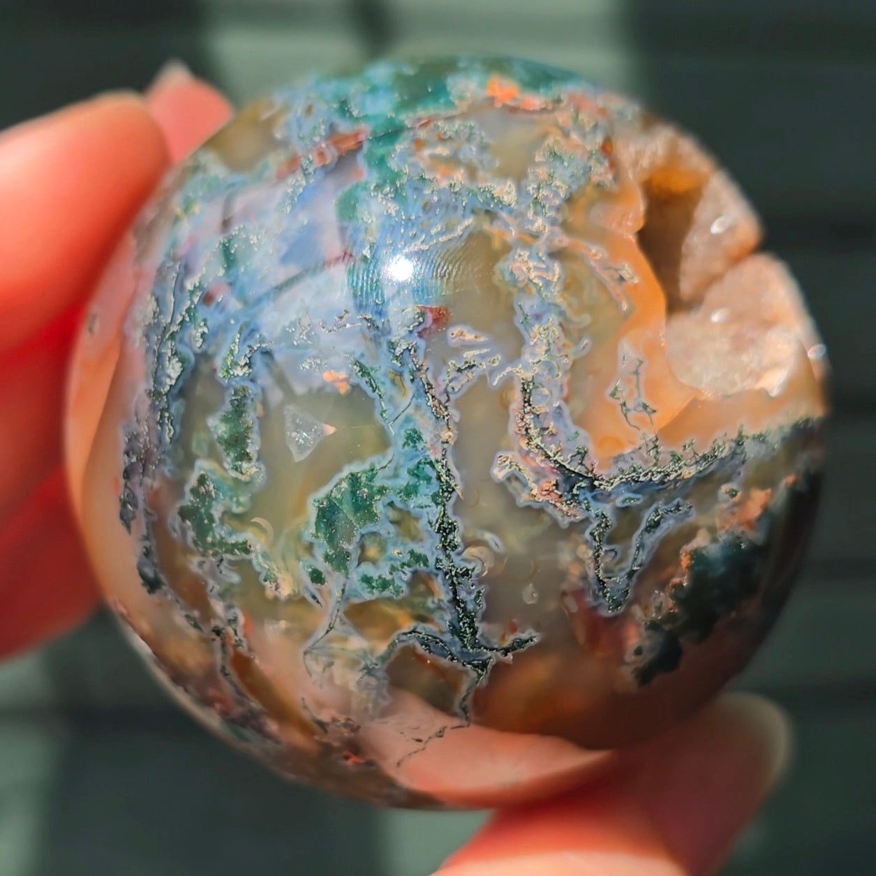 Druzy Moss Agate Sphere 🌿