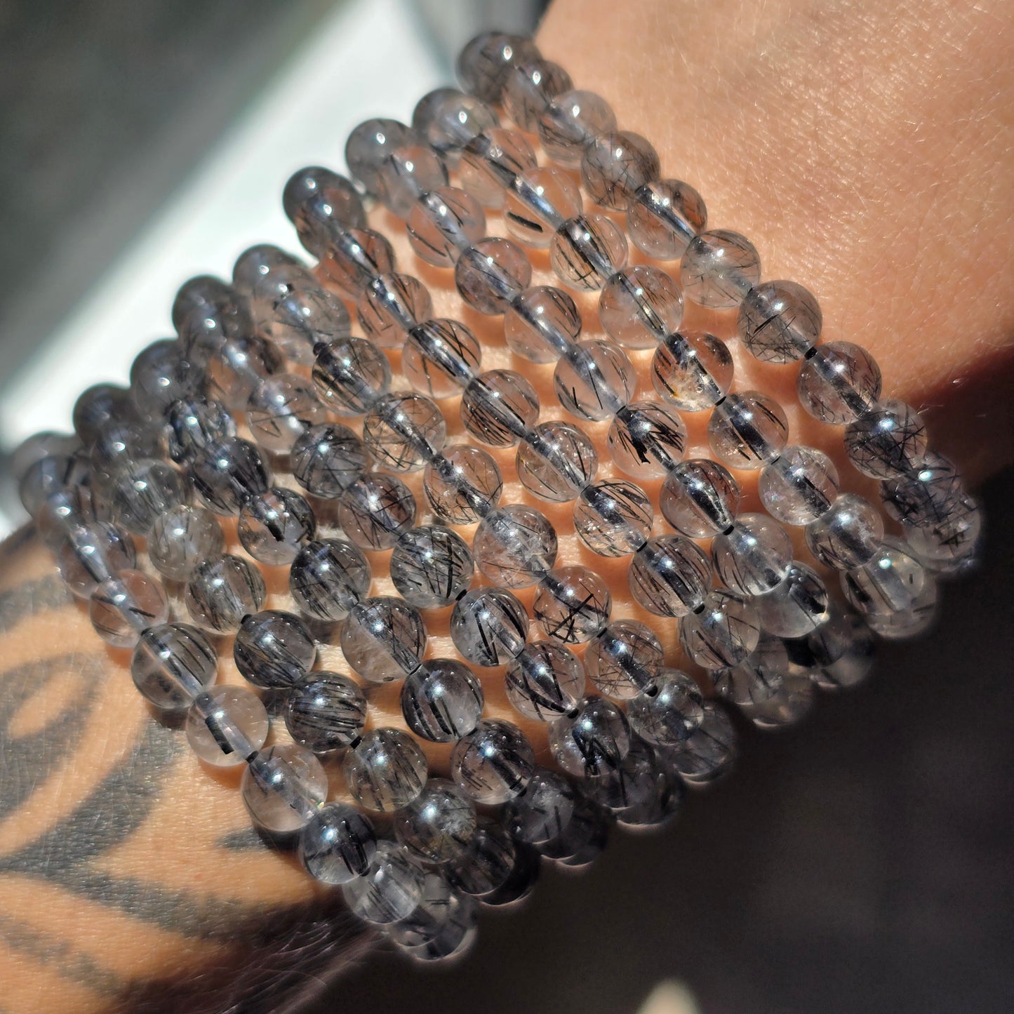 Black Tourmaline Included Quartz Bracelet